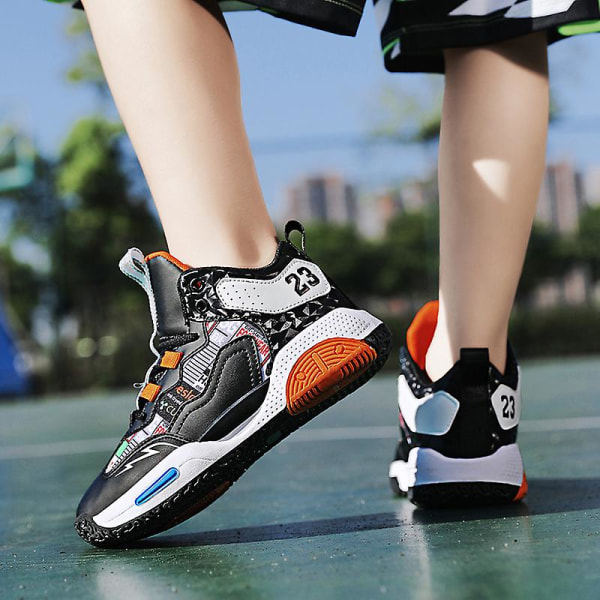 Basketskor för barn Mode Pojkar Flickor Sneakers Sportskor som andas 2Lmf2209 Black 36