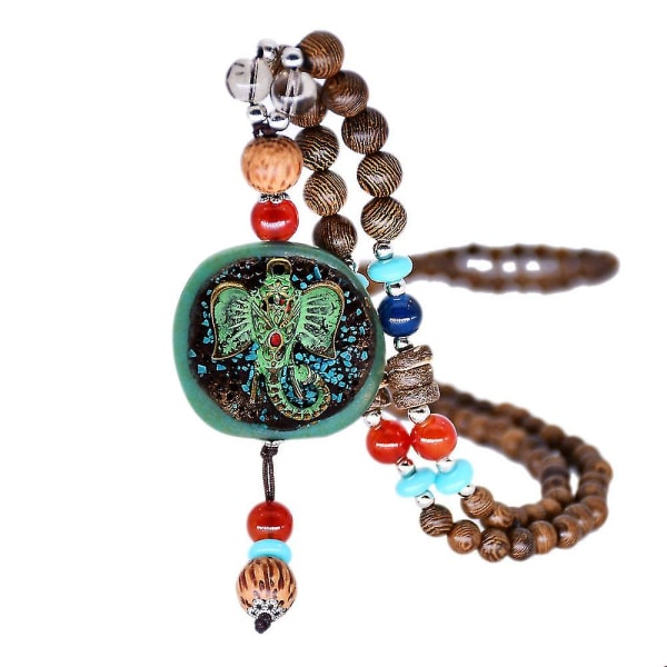 4 st Etniska Långt Halsband Träpärlor Etniskt Mode Handgjord charm