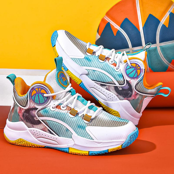 Pojkar Basketskor Andas löparskor Mode Sneakers 3Da853 WhiteYellow 40