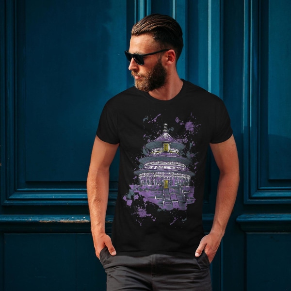 Chaina Art Temple Män Blackt-shirt | Wellcoda XL