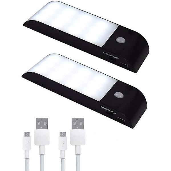 LED automatisk nattlampa med rörelsedetektor, (2Pack) Vitt LED-ljus USB uppladdningsbar nattlampa