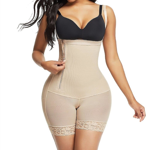 Lequeen Colombiana Mujer Magkontroll Gördel Kompression Kroppsformare med dragkedja Post Fettsugning Bantning Shapewear Skims,beige M