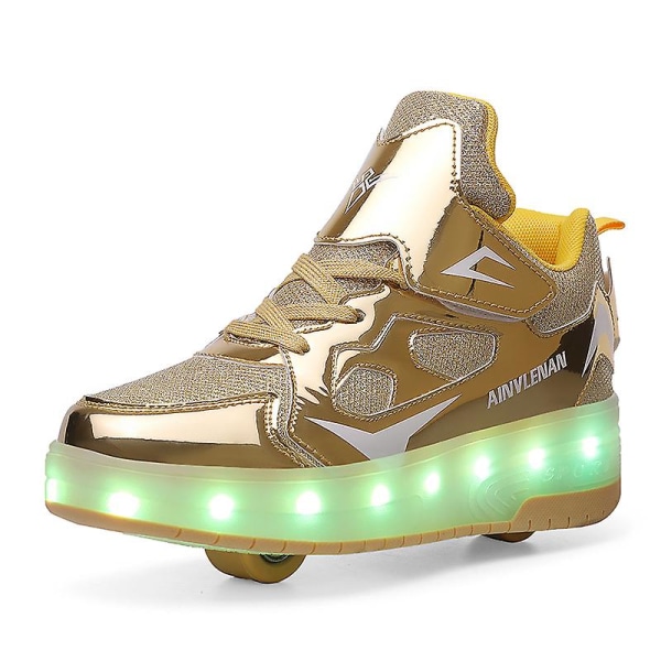 Barnsneakers Dubbelhjulsskor Led Light Shoes 623 Gold 39