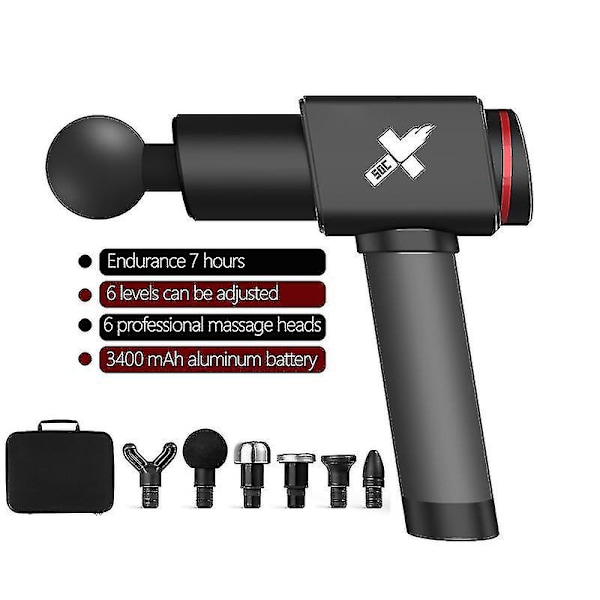 Supertyst massagepistol Muskelkropp Relax Massageapparat Sladdlös elektrisk handhållen Fitness Tools Vibrerande Fascia Gym Black Us plug