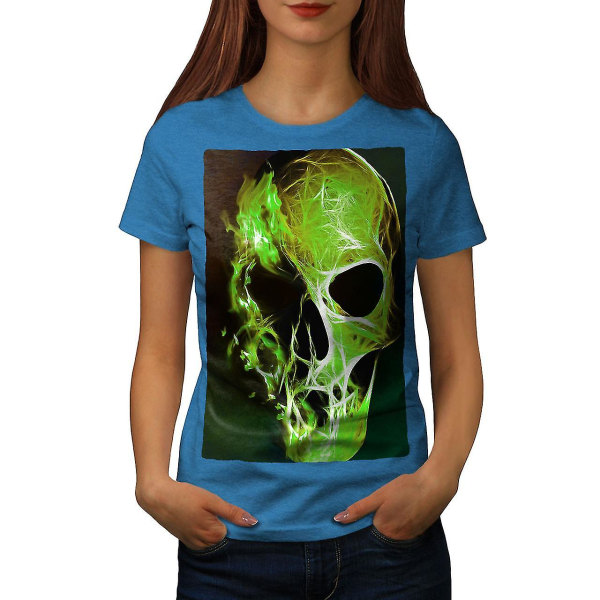 Green Flame Death Skull Kunglig T-shirt för kvinnor XXL