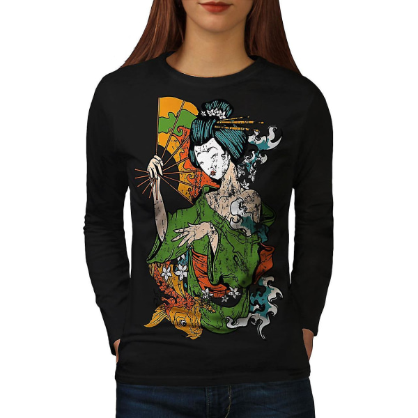 Asia Girl Japan Kvinnor Svart Långärmad T-shirt | Wellcoda M
