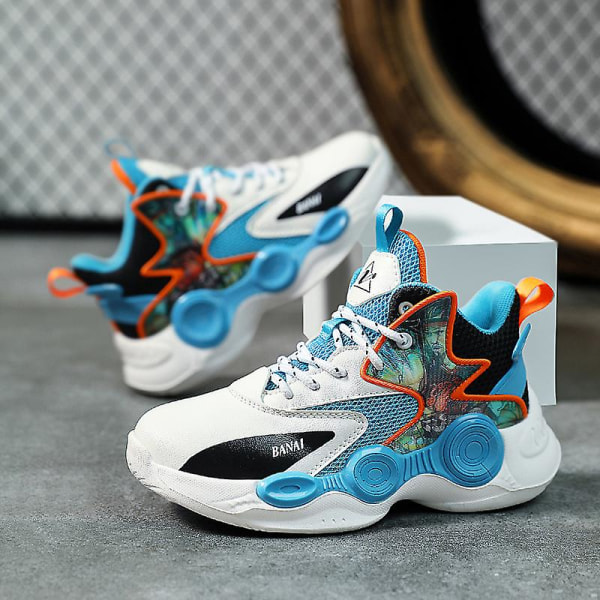 Basketskor för barn Mode Pojkar Flickor Sneakers Sportskor som andas 2Lb2205 Blue 37
