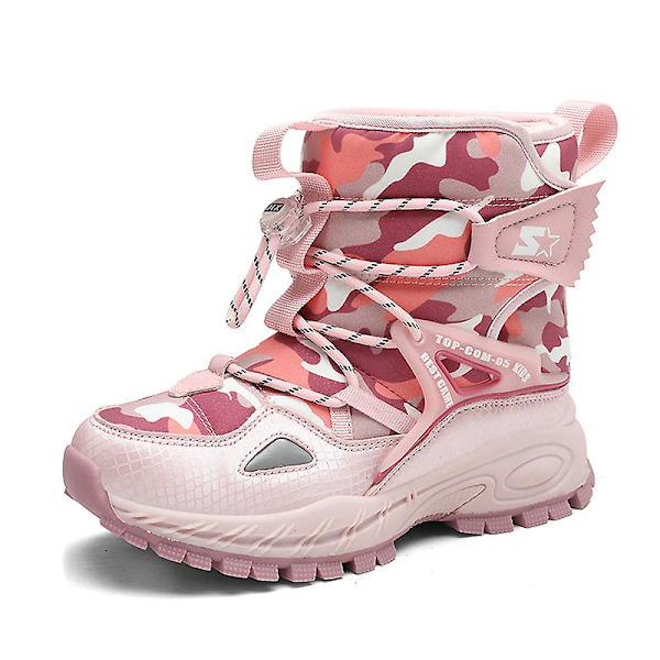 Snöskor för pojkar för flickor Vinterstövlar Ankelstövlar Barnstövlar Varm päls Anti-halk 2K9935 Pink 34
