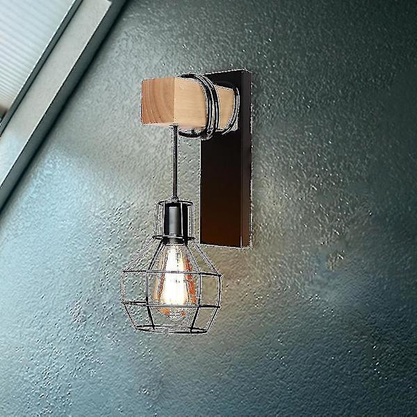 Trä Vägglampa Retro Justerbar Väggmonterad Bar E27 Led Vägglampa (svart A)