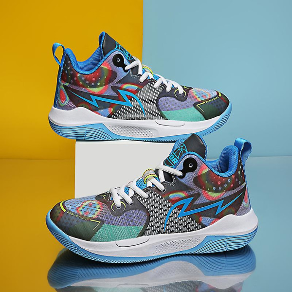 Barn Basketskor Mode Halkfria sneakers Andas Pojkar Flickor Sportskor N2281 GrayBlue 40