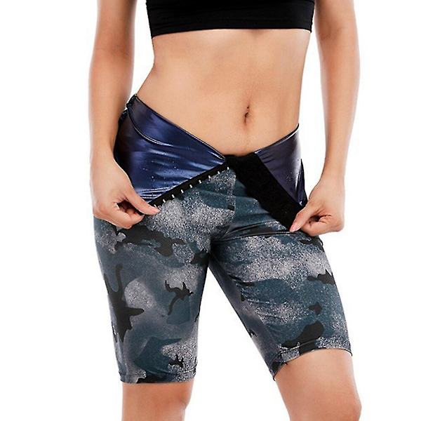 Dam Kamouflage Bastu Byxor Termo Sweat Leggings Bantning Kroppsformare Magkontroll Fitness Träning Waist Trainer Kort, 5 poäng Tight S M