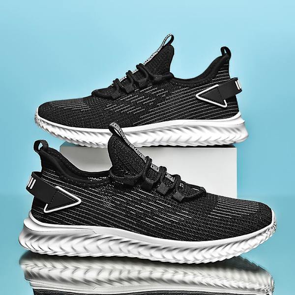 Sneakers för män Andas stretchtyg Mjukt Bekväma löparsportskor 2G6921 Black 41