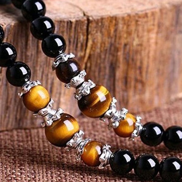 PDTO 6 mm Tigeröga Buddhist Obsidian 108 Prayer Beads Mala Stone Armband & Halsband