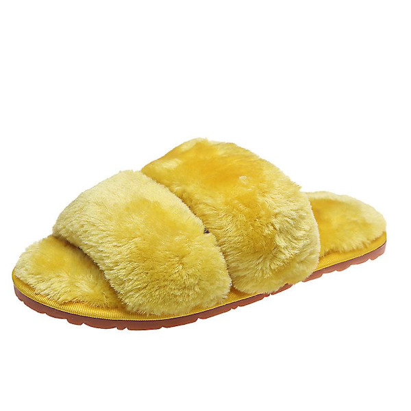 Damtofflor Flat Home Outdoor Casual Fur Tofflor Inomhus plysch tofflor Gul Yellow 41