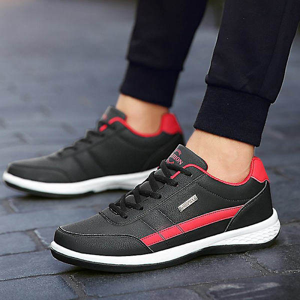 Läder Herrskor Sneakers Trend Casual Italiensk Andas Fritid Herr Sneakers Halkfria skor Herr Vulkaniserade skor Black 41