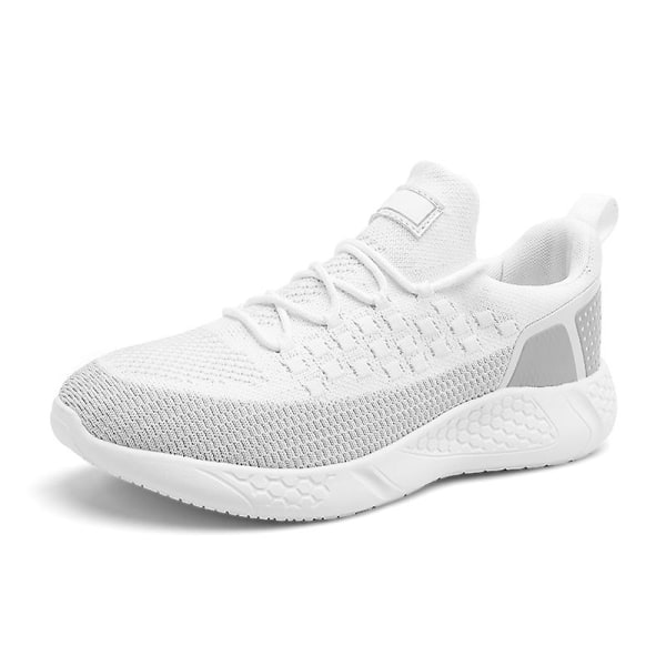 Sneakers för flugvävning för män Andas löparskor Mode sportskor 3A1011 White 45