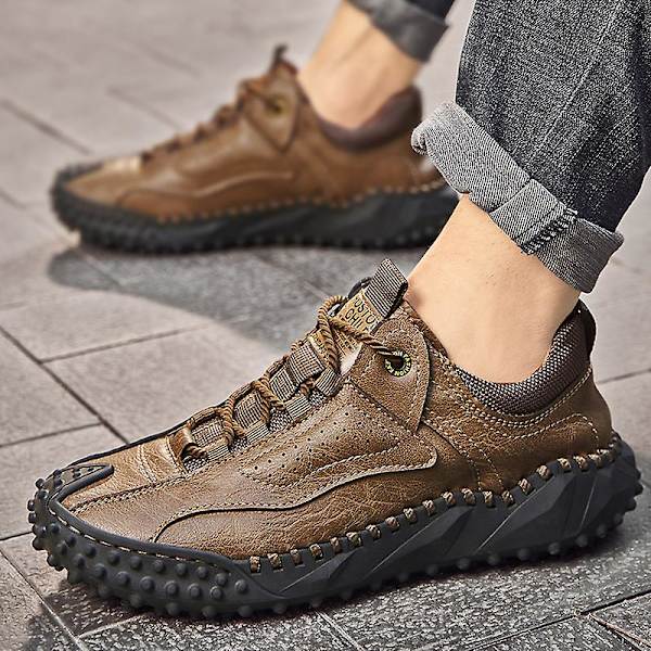 Herrskor Läderskor Mode Casual 91033 Khaki 41
