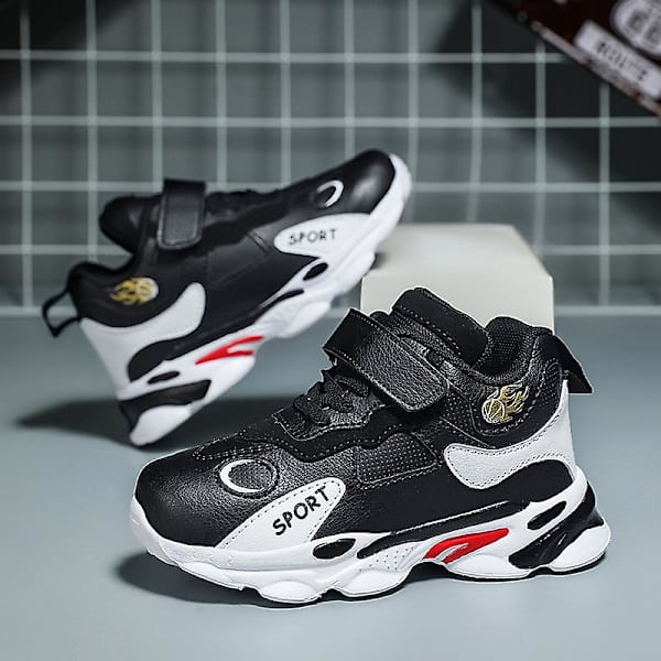 Barn Basketskor Mode Pojkar Flickor Sneakers Andas Sportskor X201 BlackRed 32