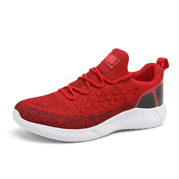 Sneakers för flugvävning för män Andas löparskor Mode sportskor 3A1011 Red 36