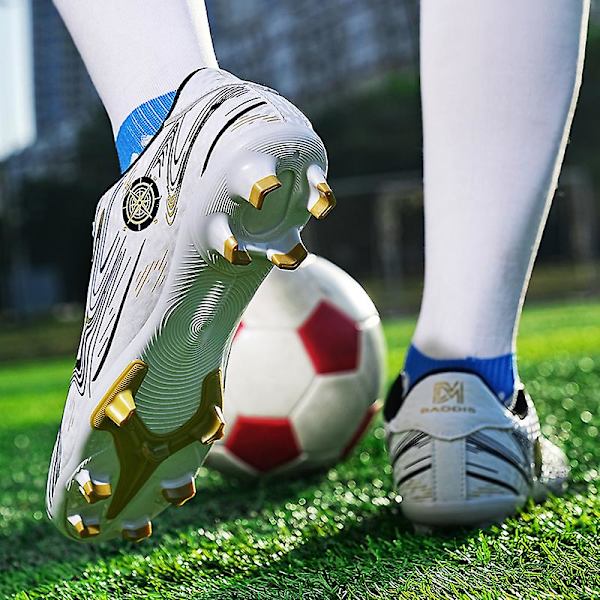 Pojkar Flickor Fotbollsskor Halkfria fotbollsskor Klossar Gräs Fotbollssneakers för barn 2Kr158 WhiteGold 33