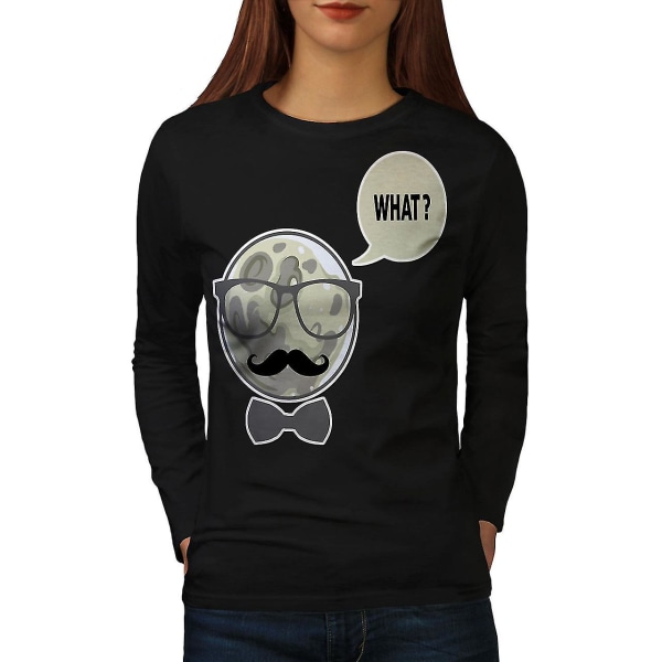 Moon Swag Mustasch Kvinnor Svart Långärmad T-shirt | Wellcoda L
