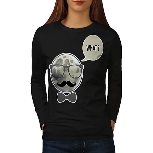 Moon Swag Mustasch Kvinnor Svart Långärmad T-shirt | Wellcoda L