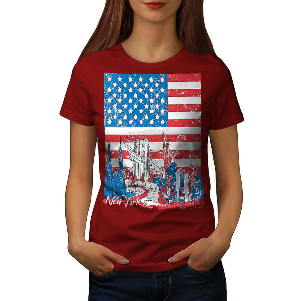 Flagga Amerika New York Usa Kvinnor Röd-skjorta L