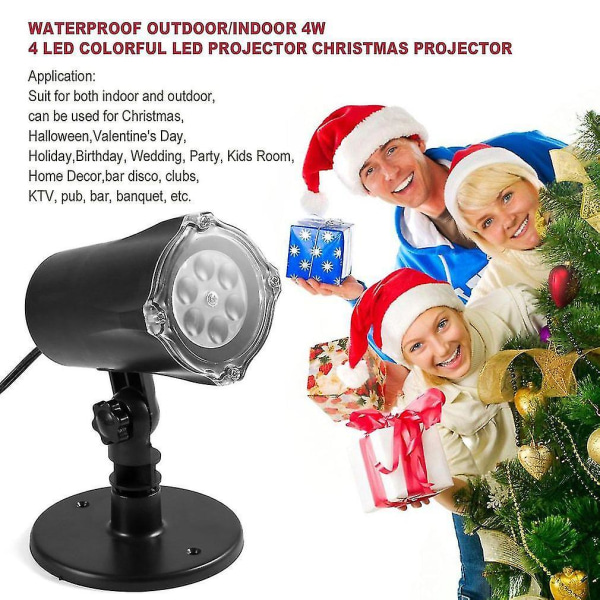Vattentät Utomhus/inomhus 4w 4 Led Färgglad Ledprojektor Julprojektor