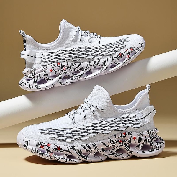 Sneakers med flugvävd mesh för män som andas sportskor 3C2238 White 44