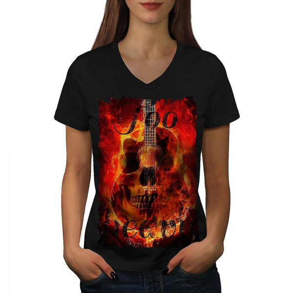 Flames Skull Music Women T-shirt XL