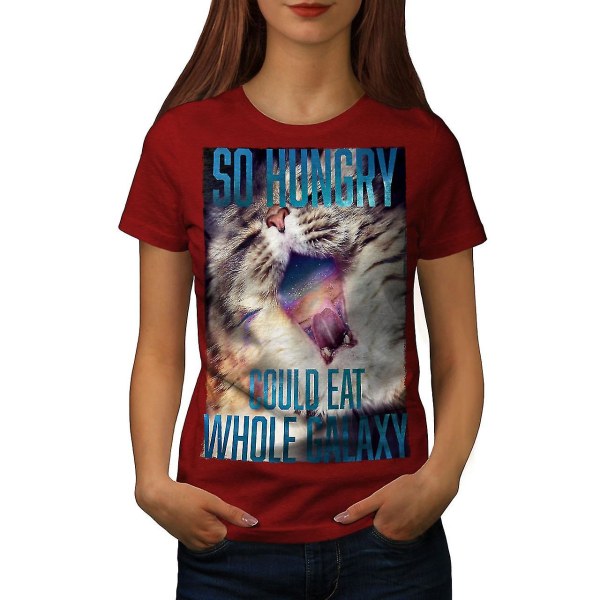 Hungry Galaxy Cat Rolig T-shirt för kvinnor M