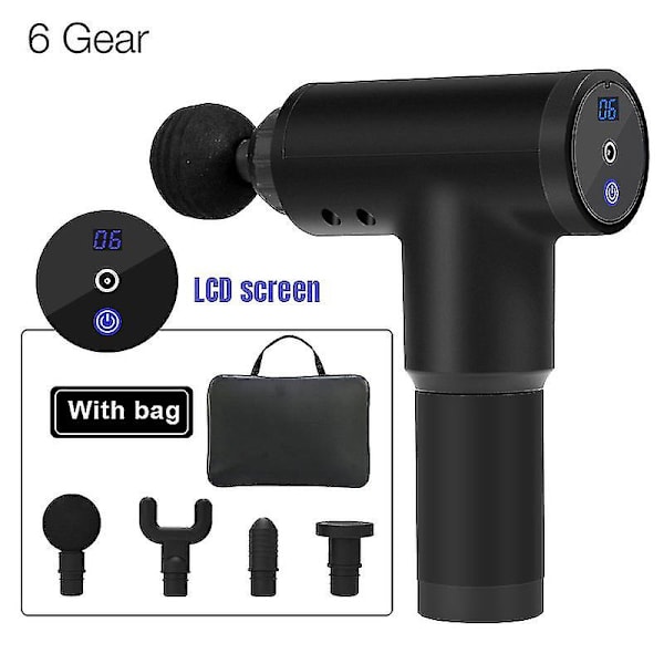 Power muskelmassagepistol Höghastighetsvibrationsmassageapparat Efter fitness Bryt ner mjölksyrabehandling Smärta Koppla av kroppen Black with bag LCD