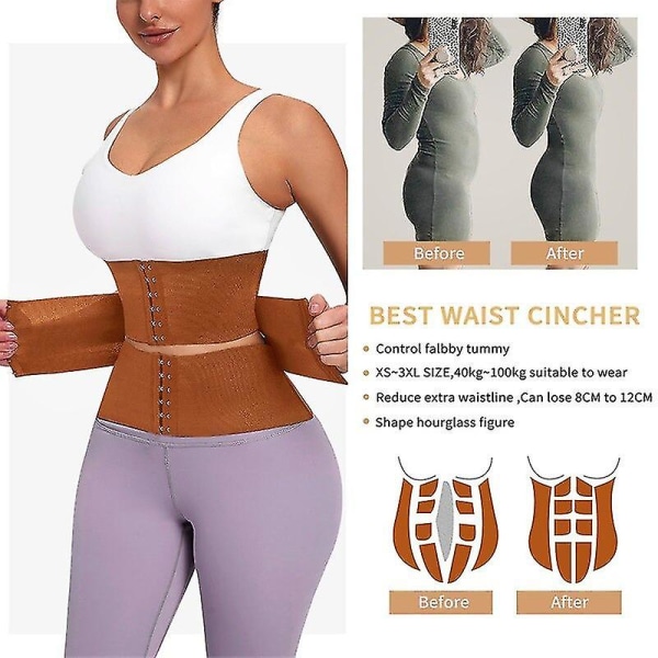 Waist trainer Kroppsformare för kvinnor Trippeltränare Tummy Wrap Midjeträningstrimmer Neopren Bantning Träning Korsett Toppar, svart XS