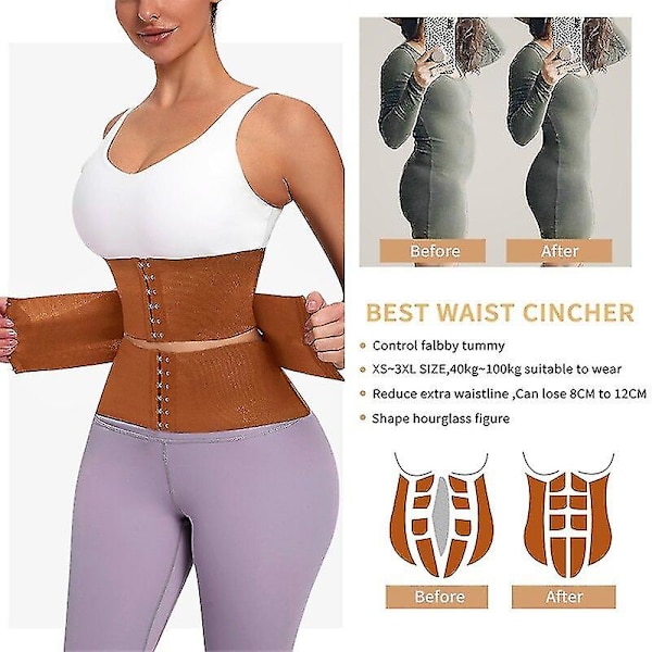 Waist trainer Kroppsformare för kvinnor Trippeltränare Tummy Wrap Midjeträningstrimmer Neopren Bantning Träning Korsett Toppar, svart XXL