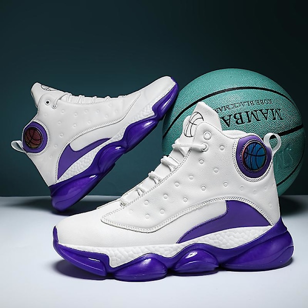 Basketskor för män Mode Halkfria sneakers Sportskor som andas 2J6979 WhitePurple 41