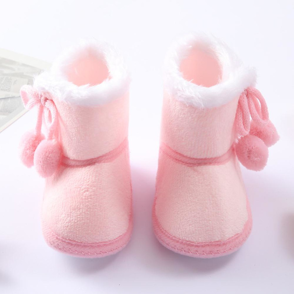 Vintervarma nyfödda toddler 1 år baby Flickor Pojkar Skor Mjuk sula Pälssnöskor 0-18M Pink 0-6 Months