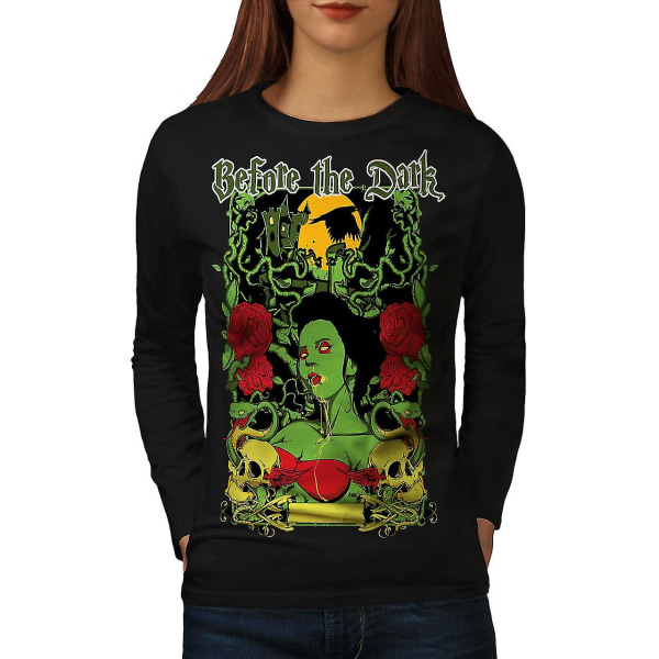 Before Dark Rose Kvinnor Blacklong Sleeve T-shirt | Wellcoda XXL