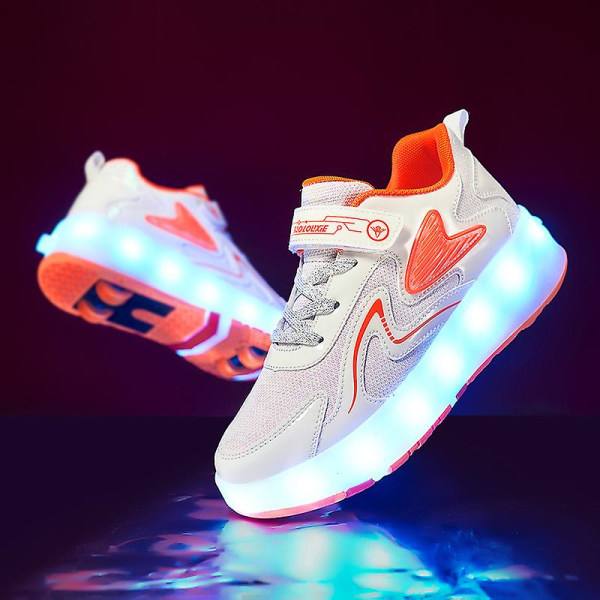 Barnsneakers Dubbelhjulsskor Led Light Shoes 118 WhiteOrange 35