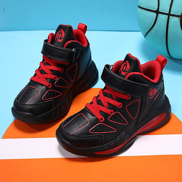 Pojkar Flickor Basketskor Barn Sneakers Andas Sportskor 5088 BlackRed 31