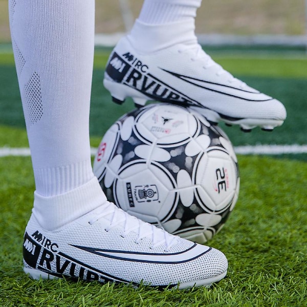 Fotbollsskor för män Halkfria fotbollsskor Klossar Gräs Fotbollssneakers Yj8508 White 38