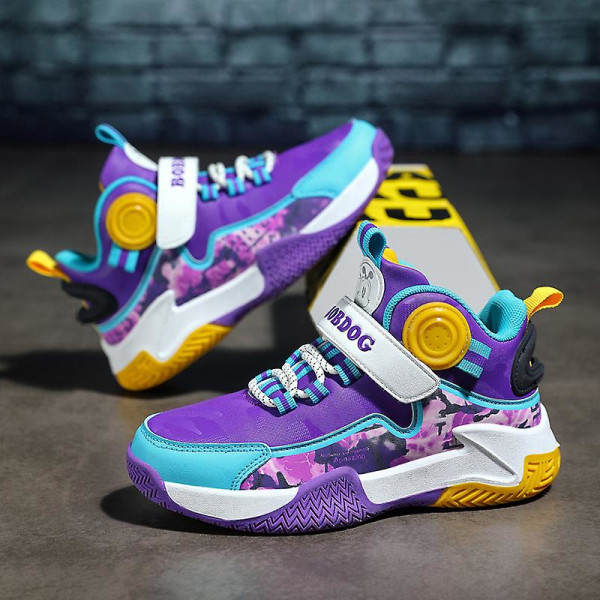 Basketskor för barn Mode Pojkar Flickor Sneakers Andas Sportskor 7427 Purple 38