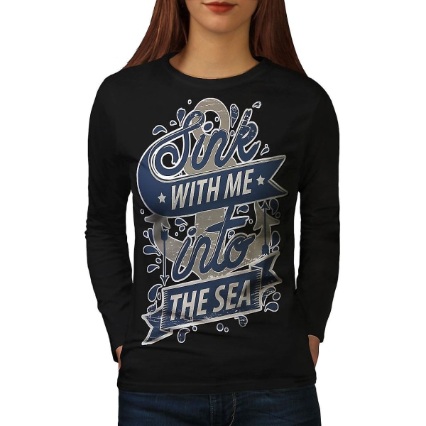 Sink Into Sea Cool svart långärmad T-shirt för kvinnor S