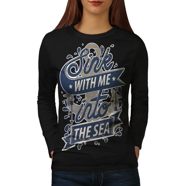 Sink Into Sea Cool svart långärmad T-shirt för kvinnor XL