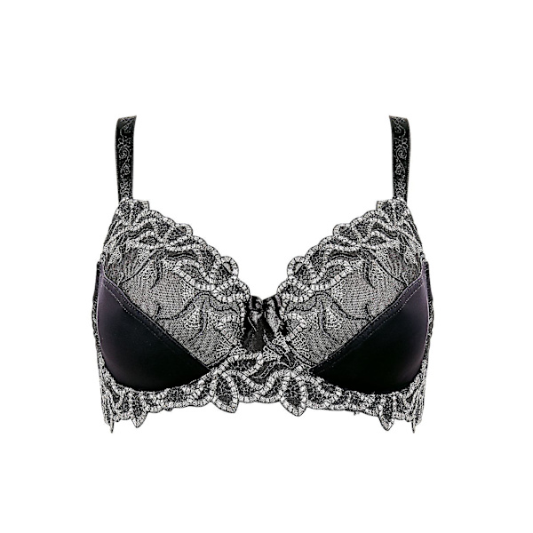 Svart motiv för kvinnor med broderad bygel med helkupa 38DD