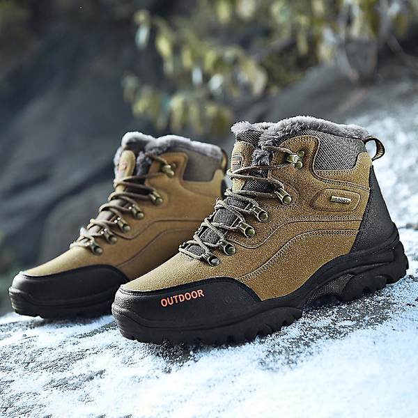 Vandringsskor för män Mid-Top Varm fleece bomullsskor Fr9055 Khaki 41