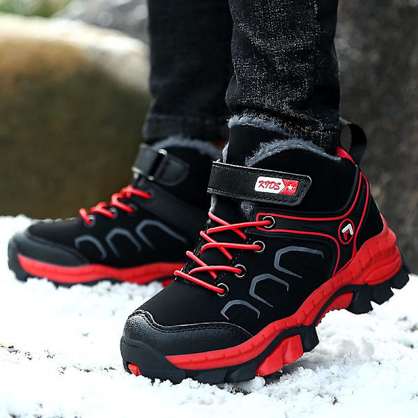 Pojkar Snow Boots Vinter Vattentät Antisladd Stövlar Vandring Outdoor Skor För Barn X888 BlackRed 34