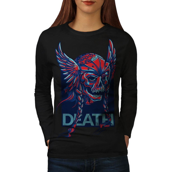Death Face Evil Skull Kvinnor Blacklong Sleeve T-shirt | Wellcoda S