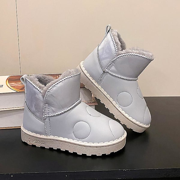 Pojkar Flickor Vintersnöboots Varma ankelstövlar Barn Anti-halk vinterskor H2109 Gray 34