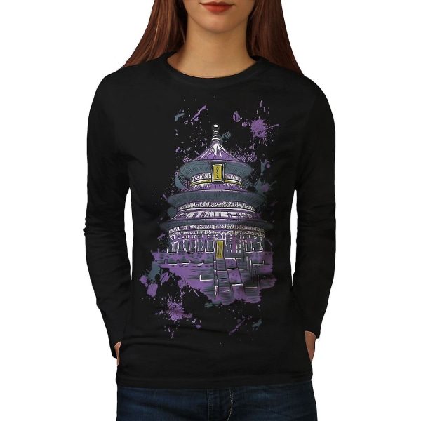 Chaina Art Temple Kvinnor Svart Långärmad T-shirt | Wellcoda M