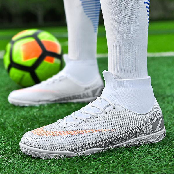Fotbollsskor för män Aldult Fotbollsskor Grästräning Sport Skor Sneakers 3B1313-1 White 40